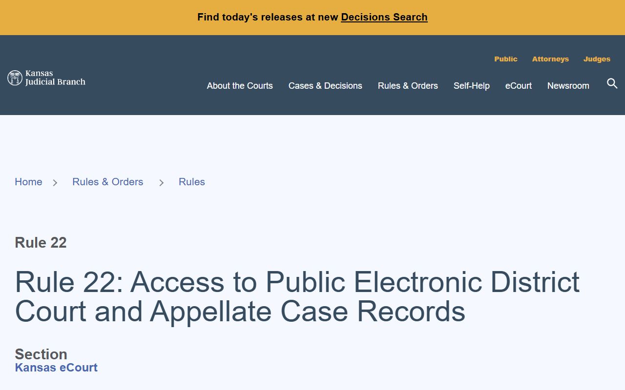 Morton County court records Kansas Rule 22 electronic access