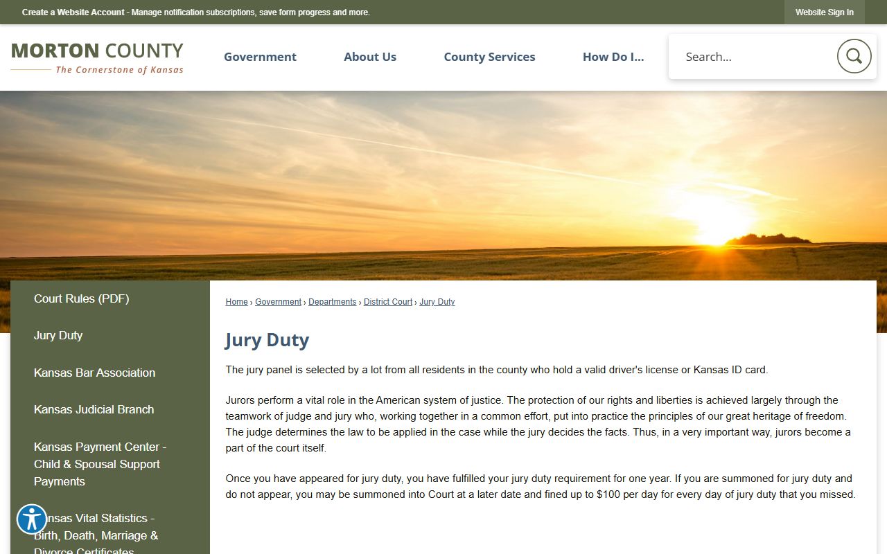 Morton County Clerk of the District Court jury duty records information