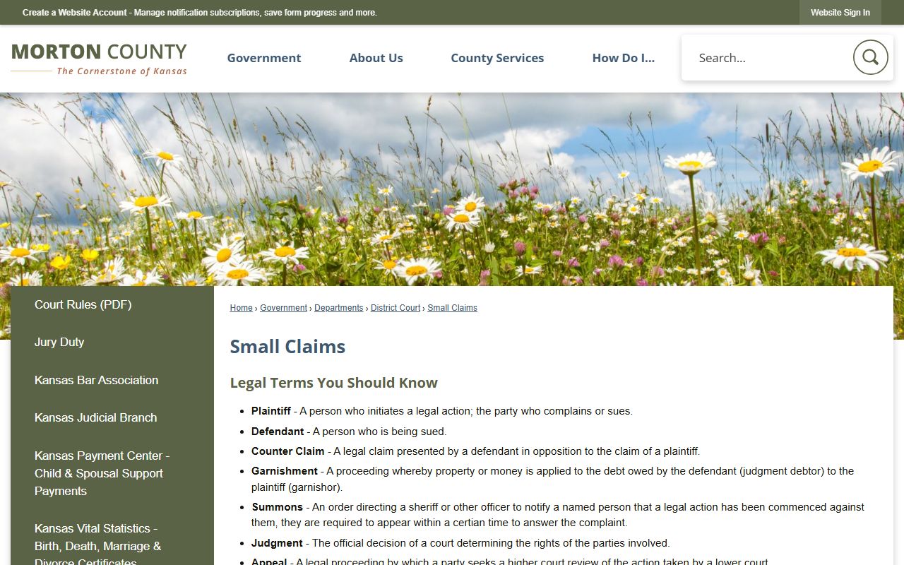 Morton County Clerk of the District Court small claims records and fees