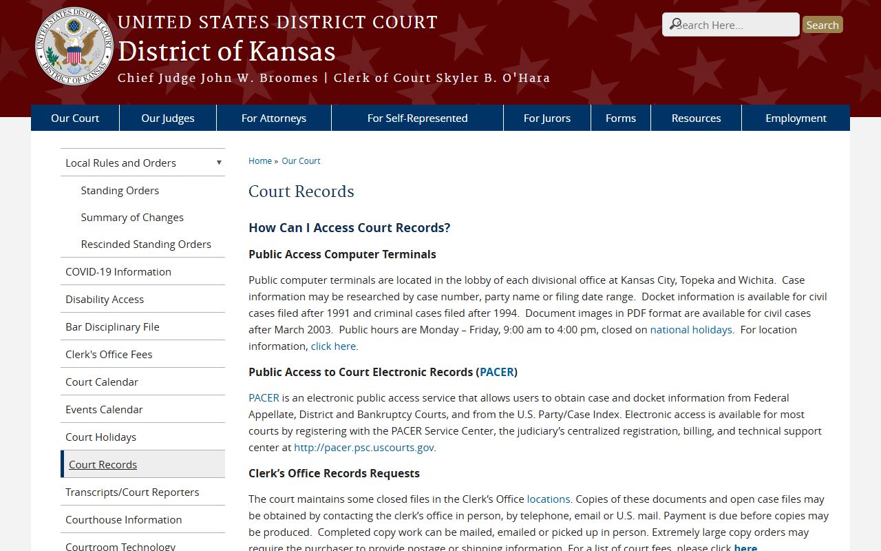 Morton County court dockets District of Kansas court records