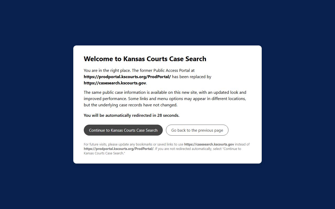 Morton County court records CaseSearch redirect notice