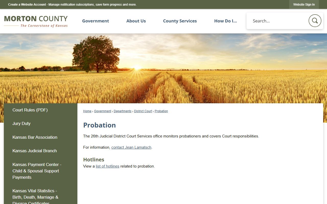 Morton County criminal court records probation and court services