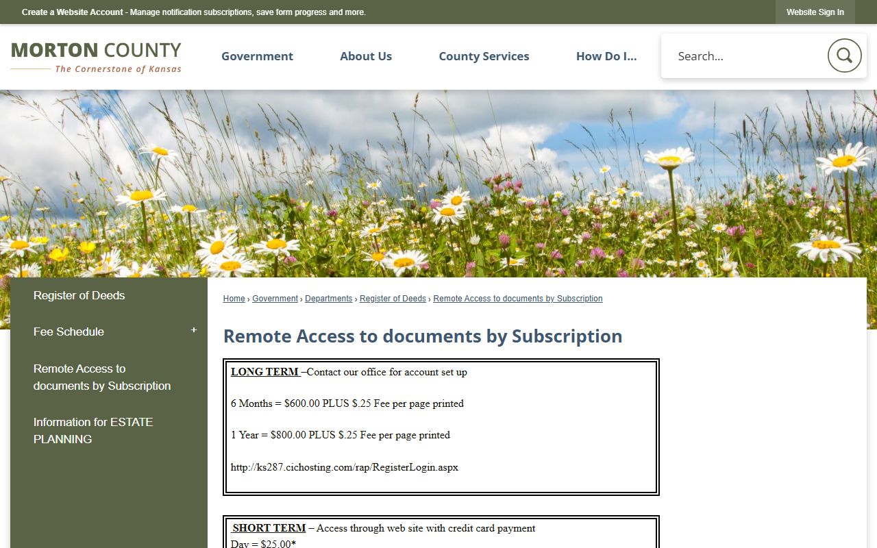 Morton County probate records remote document access subscription