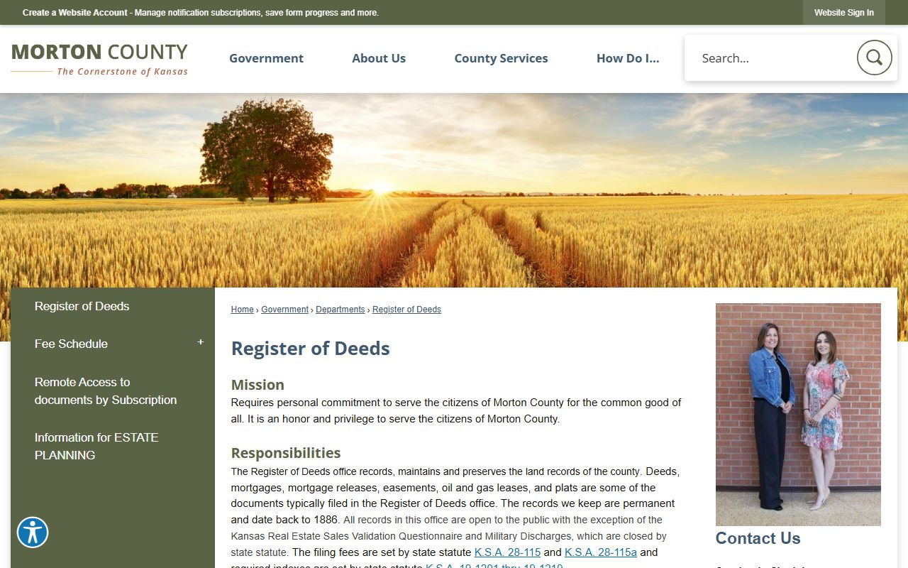 Morton County probate records Register of Deeds office information