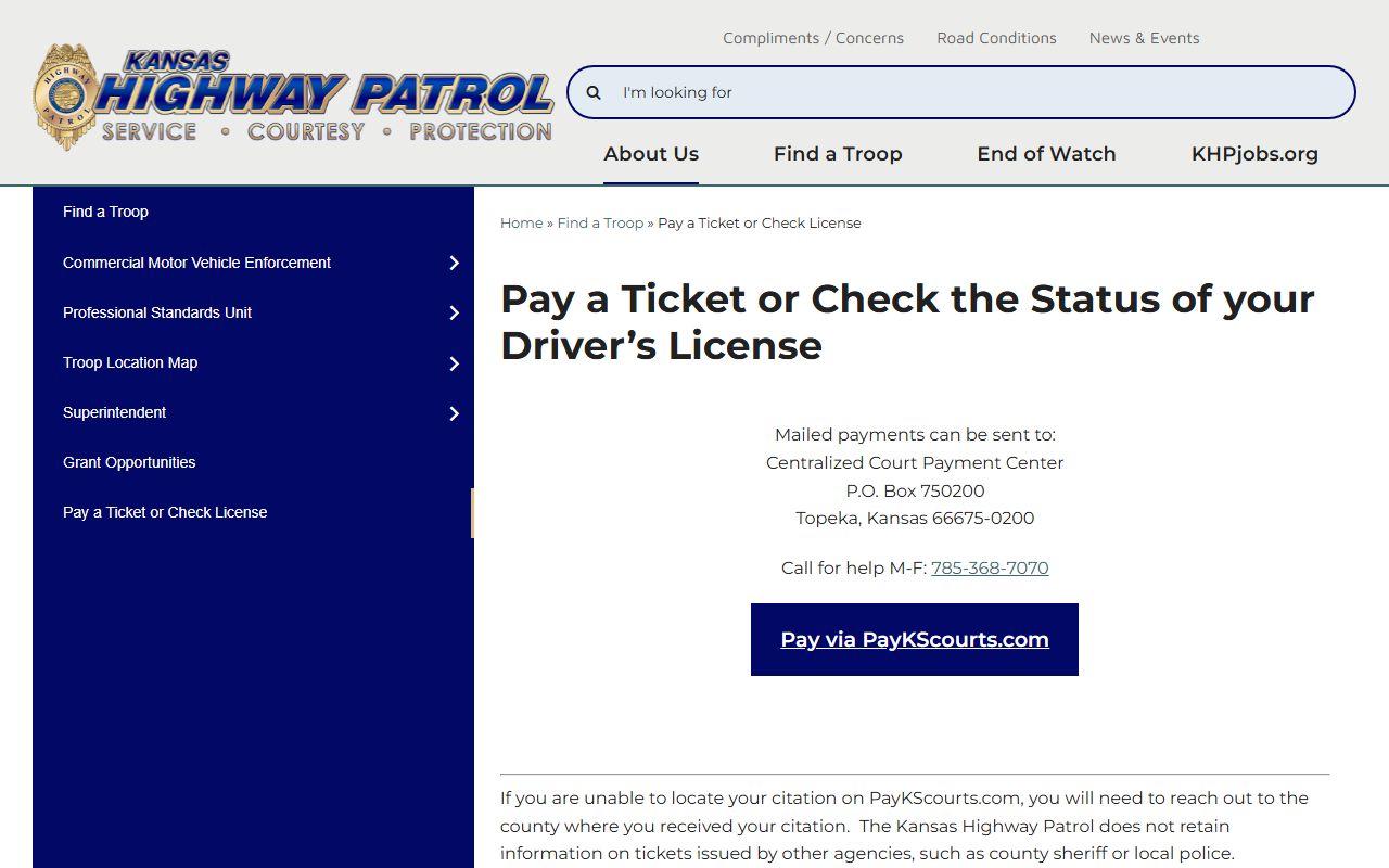 Morton County traffic court records Kansas Highway Patrol payment routing